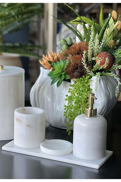ege gross Decorative White Marble 3-Piece Bathroom Set
