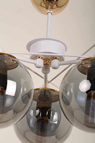 MŞ Aydınlatma Üçgen Beyaz Gold 3 Füme Camlı Avize