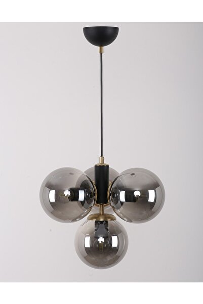 MŞ Aydınlatma Hector 4'lü Siyah Eskitme Füme Camlı Avize