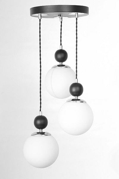 MŞ Aydınlatma Misket 3-Piece Black Chrome White Glass Pendant Lamp Chandelier