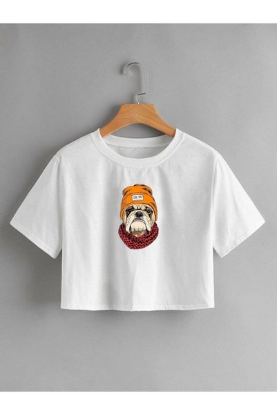 Redo Γυναικείο μπλουζάκι Crop με λευκό στάμπα