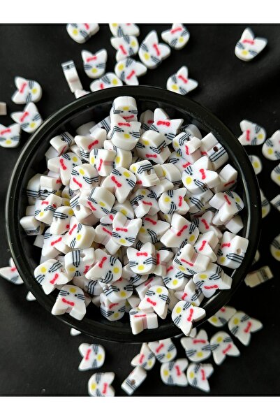 Bijumix Aksesuar 25 Adet 10 mm Beyaz Kedi Hello Kitty Figürlü Polimer Kil Fim...