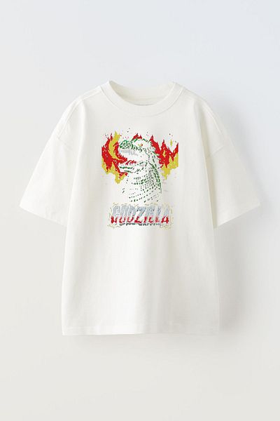 NMG TEKSTİL Μπλουζάκι Godzilla Dinosaur Printed Λευκό Oversize Βαμβακερό T-shirt - Unisex