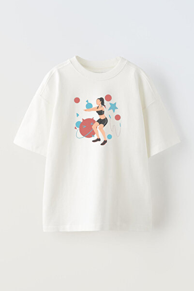 NMG TEKSTİL White Oversize Cotton - Women's Airobic Gym T-shirt