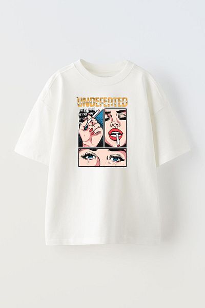 NMG TEKSTİL Tricou alb din bumbac oversize Undefeated pentru femei - imprimat