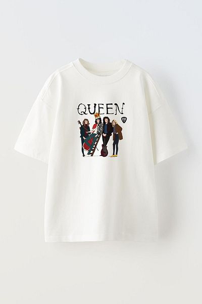 NMG TEKSTİL Tricou alb oversize din bumbac - Queen Group Poster imprimat unisex tricotat