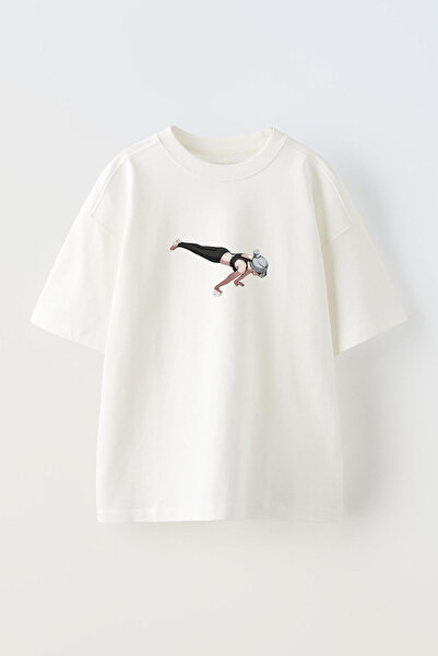 NMG TEKSTİL Unisex White Oversize Cotton Gym Women's Motion Printed Knitted T...