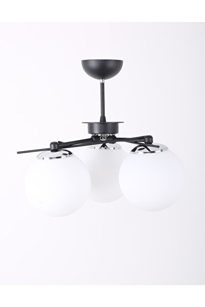 MŞ Aydınlatma Üçgen Siyah Krom 3 Beyaz Camlı Avize