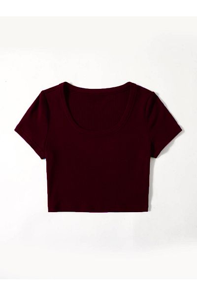 Mad&Calf Crop Top pentru damă cu guler în U - Bumbac de bază
