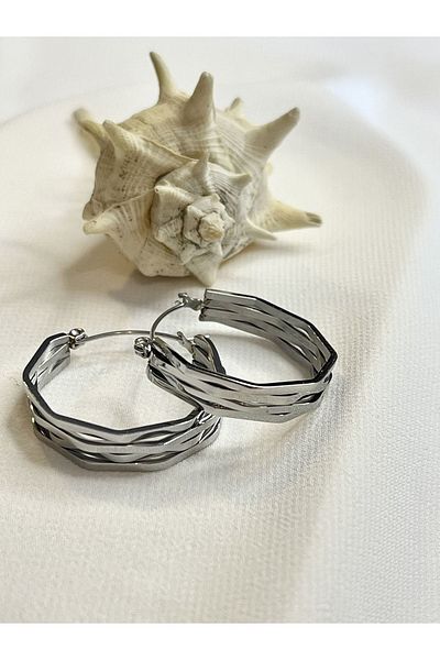 Maris by Deniz Layered, angular midi steel hoop earrings