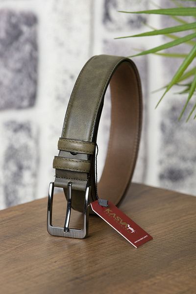 KASVA DERİ 3.5 Cm Khaki Green Grayz Original Leather Belt