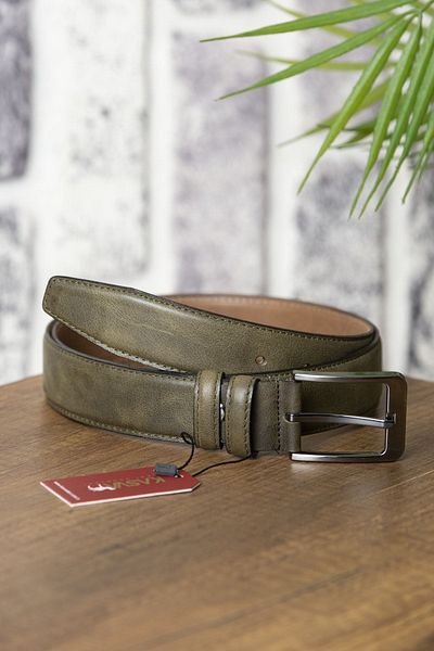 KASVA DERİ 3.5 Cm Khaki Green Grayz Original Leather Belt