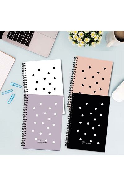 AKILLICA Set of 4 Dotted Notebooks 13 X 20 Cm 56 Sheets Cardboard Cover Spiral Notebook Bullet Journal Series