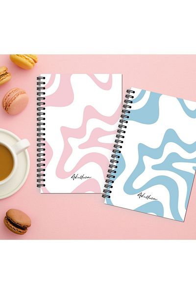 AKILLICA Set of 2 Lined Notebooks 13 X 20 Cm 56 Sheets Cardboard Cover Spiral Notebook Pink+blue Line Series