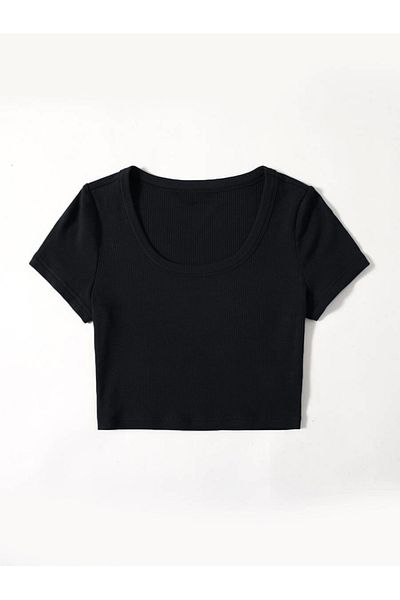 Mad&Calf Γυναικείο Crop Top με ριμπ λαιμόκοψη - Basic Cotton