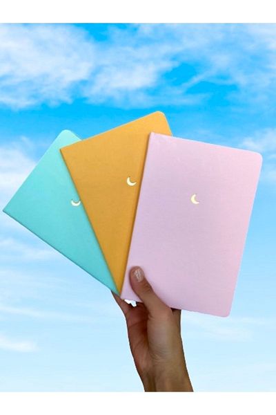 AKILLICA 3-Piece Notebook Set Plain Unlined Hard Cover Notebook 13x21 Cm Moon Series Triple Notebook Set