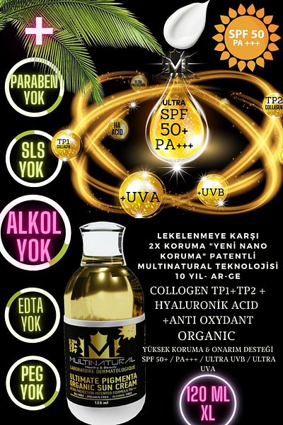multinatural 2x Sunscreen Blemish - Protection, Antioxidant, Collagen Ha Acid, 120ml/50 Spf Uva/uvb