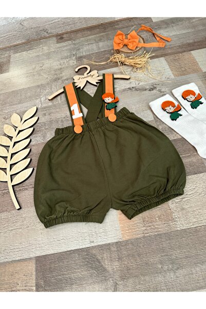 Feriatolye Haki turuncu küçük prens erkek bebek 1 yaş doğum günü papyon salopet papyon takımı
