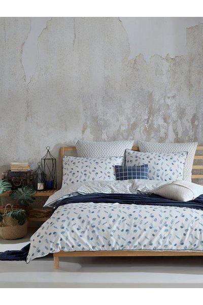 BED LİNE Set cuvertură de pilota Ranforce Double - Foglio Blue