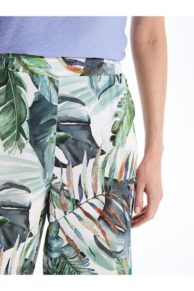 LC Waikiki Vzorované pohodlné vzorované dámské kalhoty s elastickým pasem