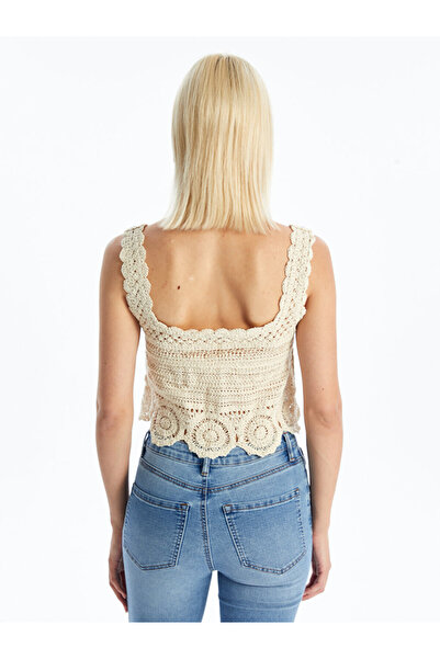 LC Waikiki Dámský Crop - čtvercový límec a vlastní vzor