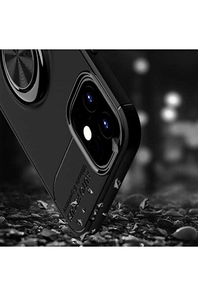 halkhouse İphone 12 Mini Uyumlu Kılıf Auto Focus Yüzüklü Standlı Ravel Silikon Kapak