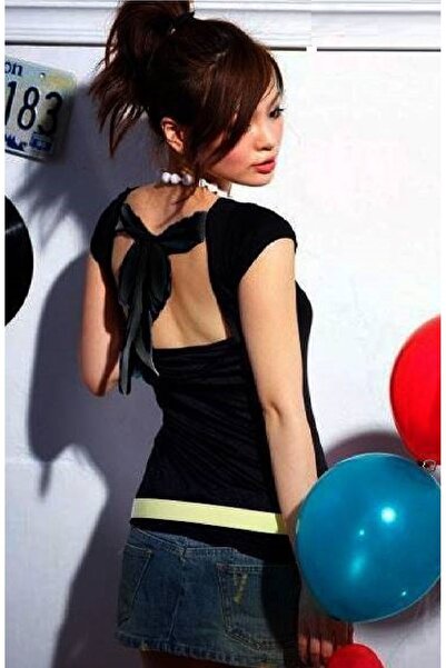 Lucky Line Kadın Sırt Dekolteli Bağlamalı Kısa Kollu Viskon Örme Yazlık Bluz