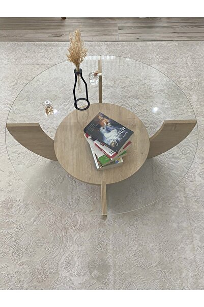 BURAK HOME DECOR Modern Yuvarlak Raflı Orta Sehpa 90cm Çap