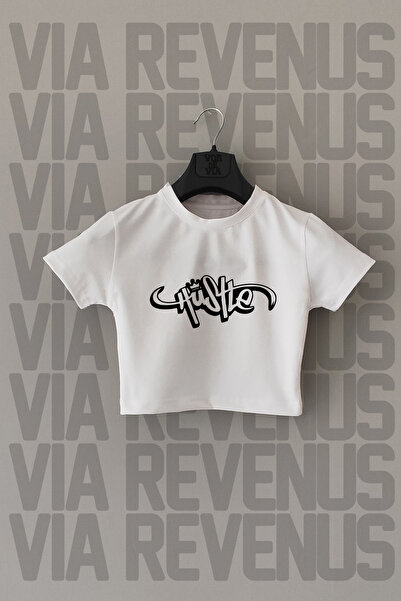 Vordevia Λευκό Crop με στάμπα Hustle με λεπτή εφαρμογή και λαιμόκοψη Lycra