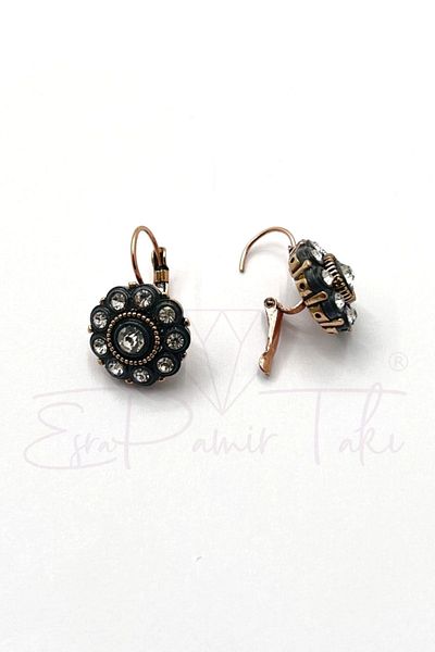 Esra Pamir Zircon Stone Diamond Mounted Glazed Flower Earrings