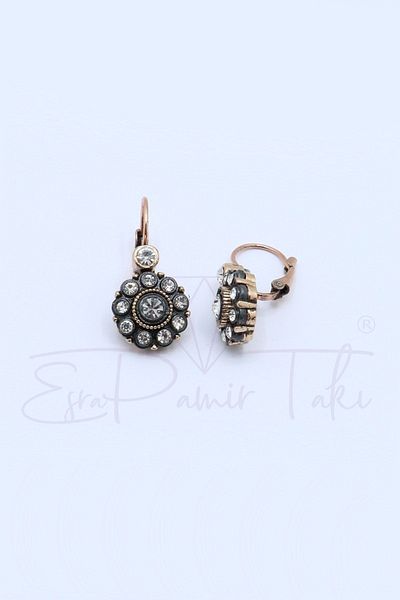 Esra Pamir Zircon Stone Diamond Mounted Glazed Flower Earrings