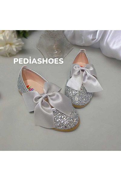 PATİK BEBE Silver Colored, Orthopedic and Stylish Bow Ballerinas for Girls