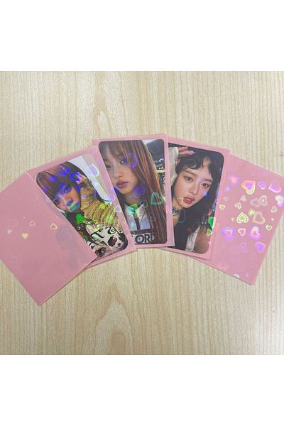 Kpop Dünyasi Pink Background Heart Patterned Card Protector (10 Pieces)