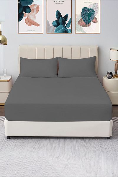 CASPARA طقم ملاءة مطاطية مزدوجة مقاس 160x200 - 2 كيس وسادة متضمن