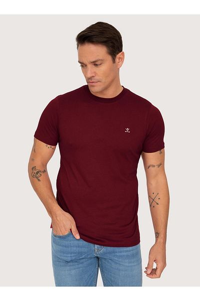 Sir Raymond Tailor Σ 1494316   - Ανδρικό μπλουζάκι με άνετη εφαρμογή σε μπορντό Modal Mixed Crew Neck