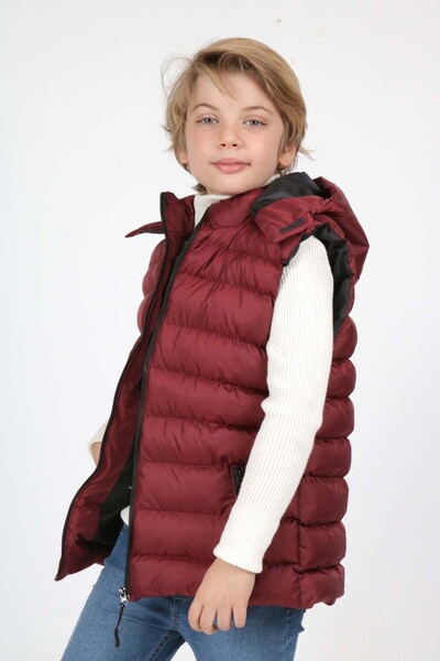 Buket Tekstil Claret Red Double Pocket Puffer Vest for Boy - Extra Fiber Filling