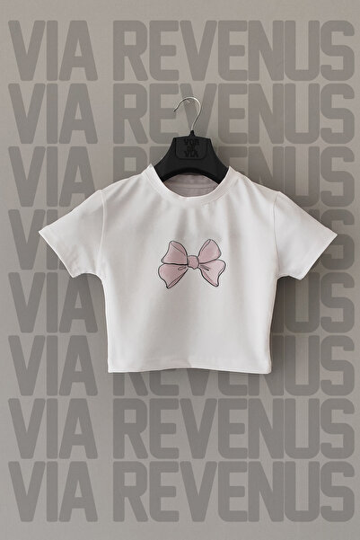 Vordevia Κορδέλα - Λευκό Crop 2024 Fashion Coquette με στάμπα με λεπτή λωρίδα