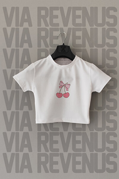 Vordevia Κεράσι - Λευκό Crop 2024 Fashion Coquette με στάμπα Cherry με λεπτή ...