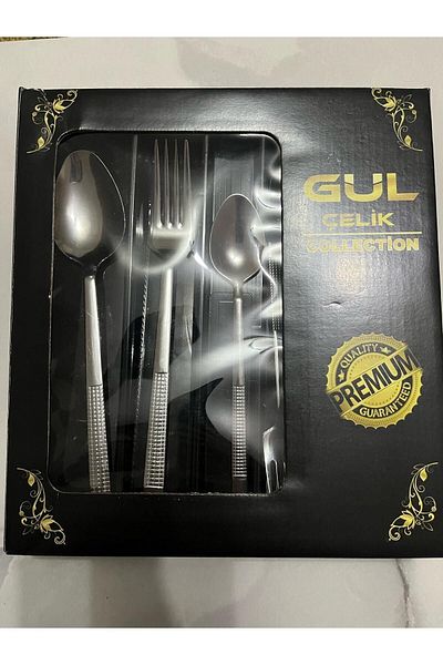 DİBA AVM 30 Pieces 6 Person Fork Spoon Set Wicker Stick Model 30 Pieces Boxed Gift Dowry Holder