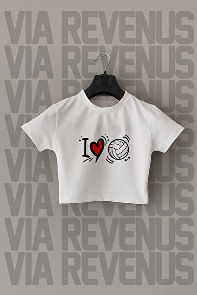 Vordevia Λευκό Crop - Βόλεϊ εμπριμέ, Slim Fit, Crew Neck, Lycra