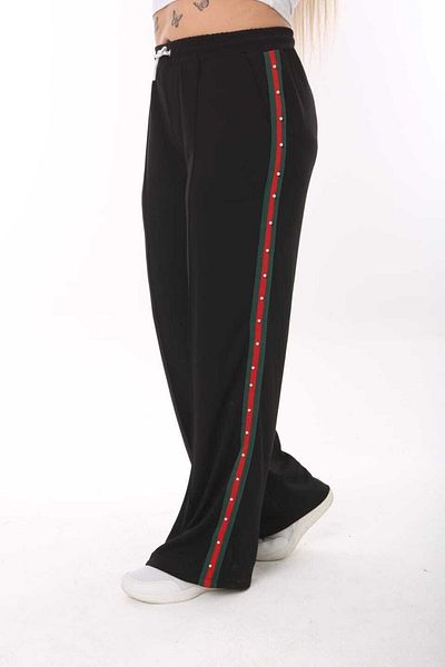 Esina Steel Fabric Wide Leg Tracksuit Trousers with Stripe Pearl Detail