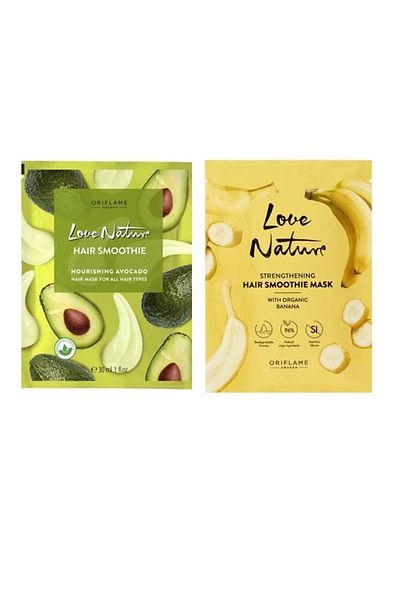 Oriflame قناع الشعر المغذي والمرطب بخلاصة الموز والأفوكادو العضوي من Love Nature، عبوتين
