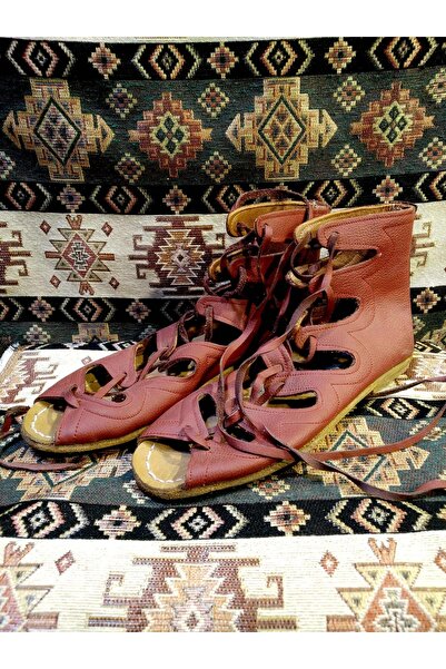 Osmanlı Yemeni Dünyası Yemeni (Çarık), Gladyatör Model, Bağcıklı Bot, Bordo R...