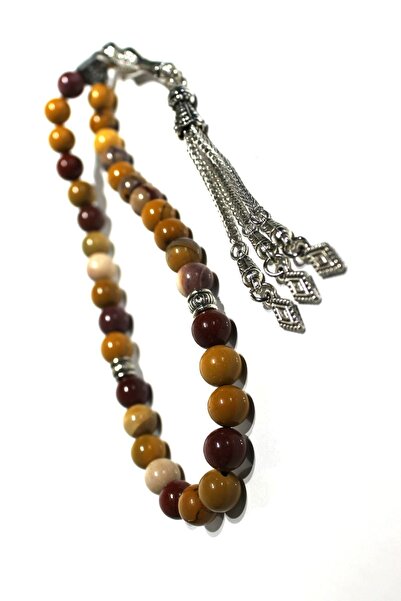 takıdükkanım Φυσική πέτρα Μοκάιντ Τζάσπερ, επάργυρη φούντα, 33 τεμάχια χάντρε...