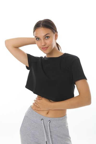 The Step Sports Step Μαύρο Γυναικείο Cotton Crop Loose T-shirt