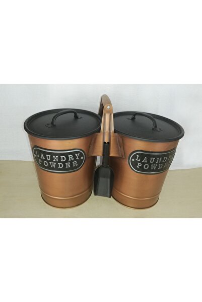 isometric Laundry Powder Iki Bölmeli Lüx Metal Kapaklı - Ölçekli Deterjan Kutusu Ahşap Saplı Deterjanlık