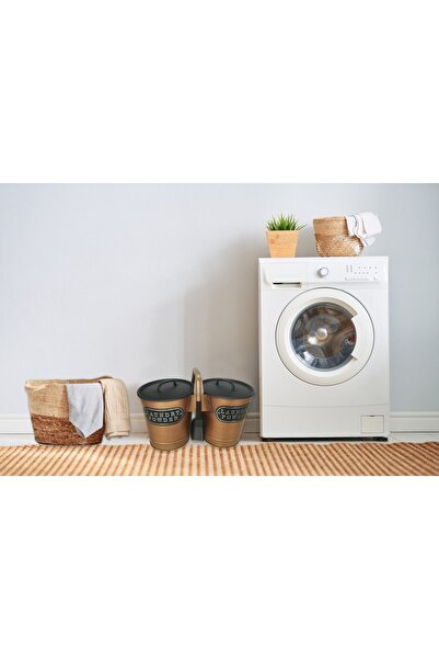 isometric Laundry Powder Iki Bölmeli Lüx Metal Kapaklı - Ölçekli Deterjan Kutusu Ahşap Saplı Deterjanlık