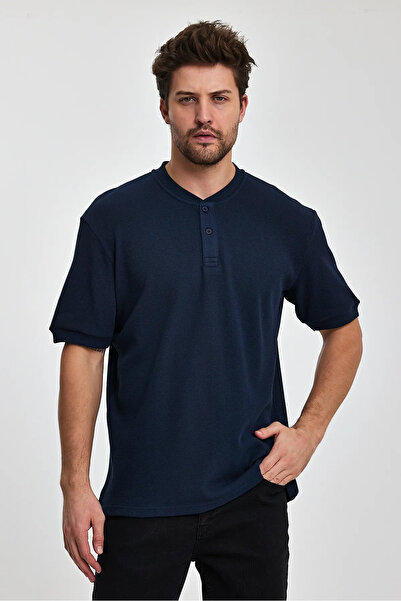 Rodi Jeans Erkek Lacivert Önü Düğmeli Bisiklet Yaka Relaxed Fit Petek Dokuma ...