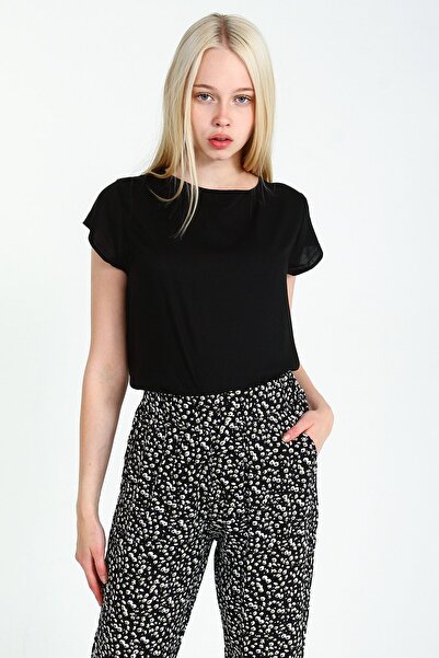 Collezione Μαύρο γυναικείο παντελόνι με φλοράλ σχέδιο