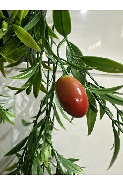 Lilac Home Yapay Çiçek Elmas Siyah Saksıda Zeytin Taneli Zeytin Dalı Sarkan